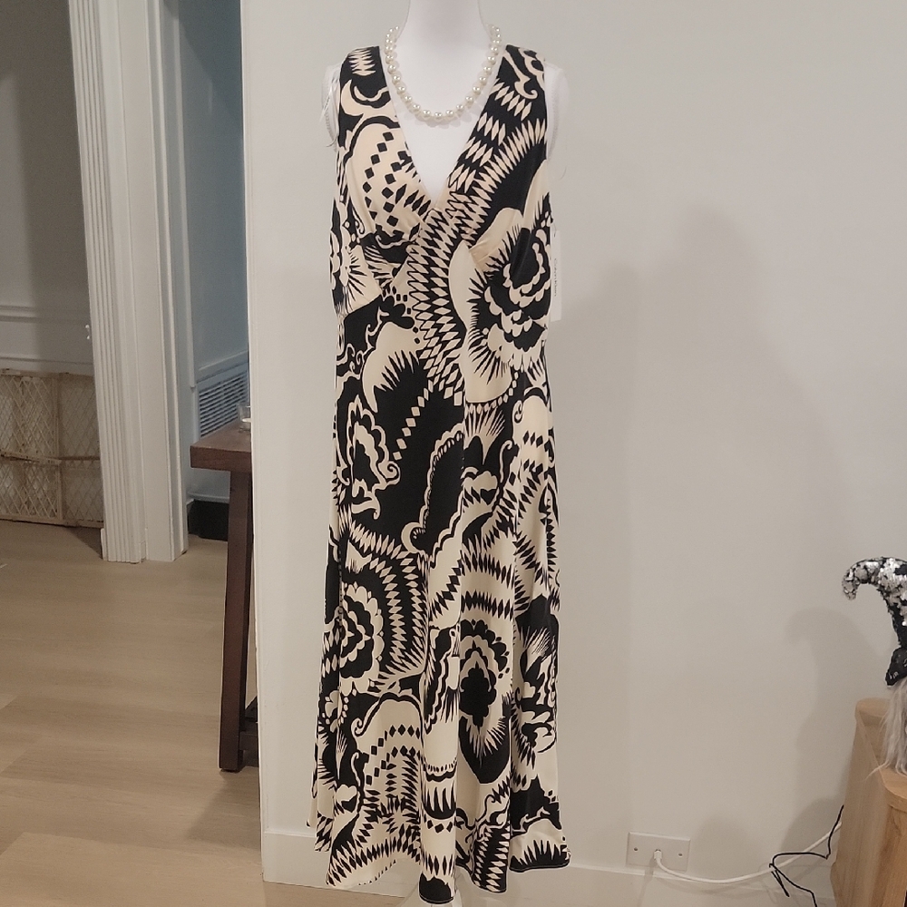 Calvin Klein Black and Cream Floral Maxi Dress